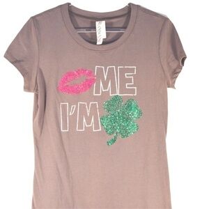 Ransom ‘Kiss Me I’m Irish’ Glitter &‎ Sequin Graphic Gray Tee, Size XL
